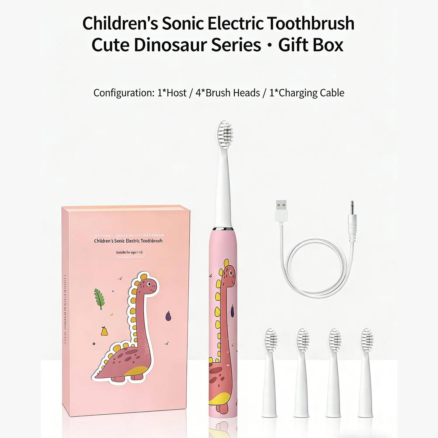 Cartoon Kids Electric Toothbrush, Rechargeable Sonic Children Tooth Brush with 4 Soft Brush Heads, 3 Modes IPX7 Waterproof 2 Min