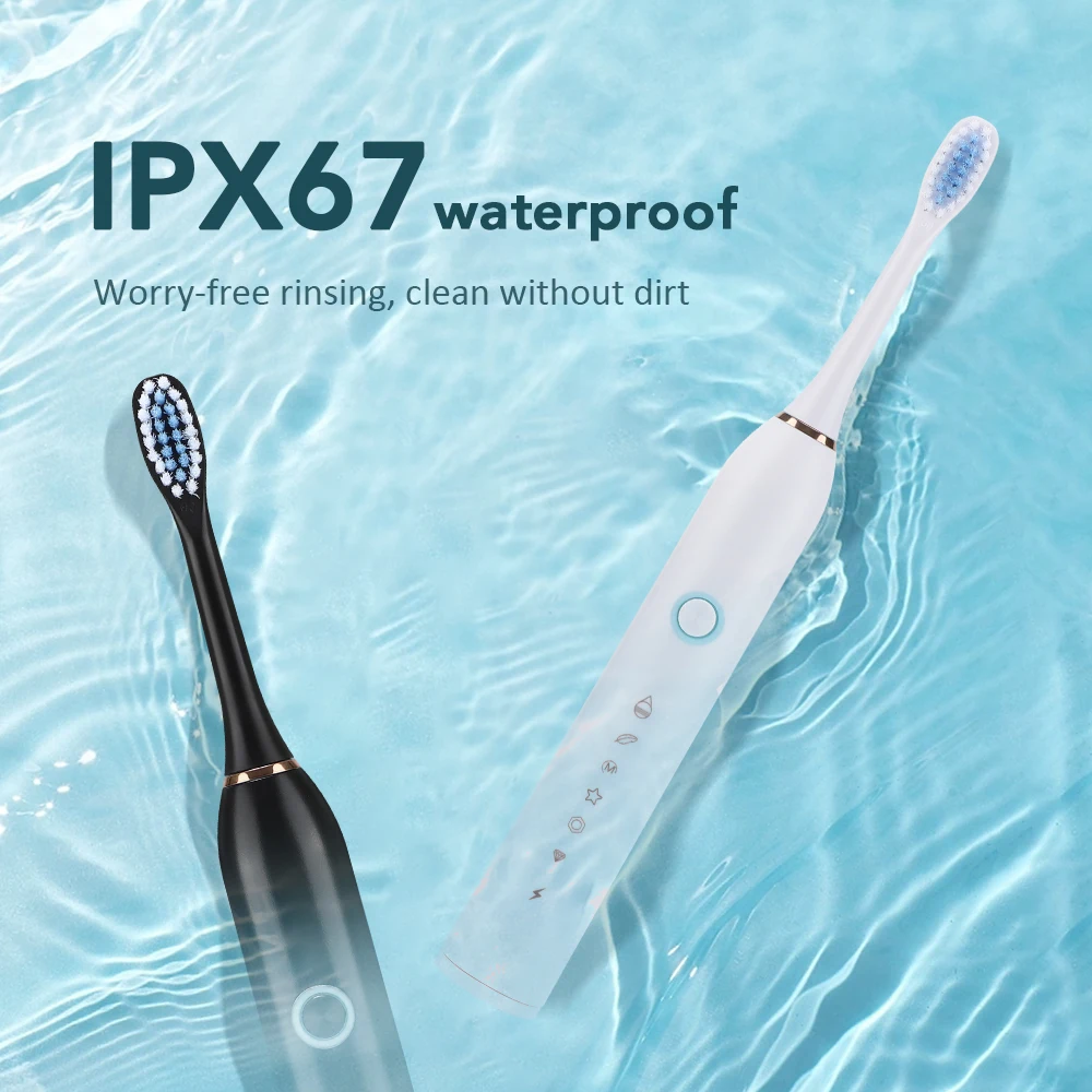 6 Modes Electric Toothbrush Type-C Charging Teeth Cleaning Device IP67 Waterproof Smart Timing 3 Brushes Replacement Heads