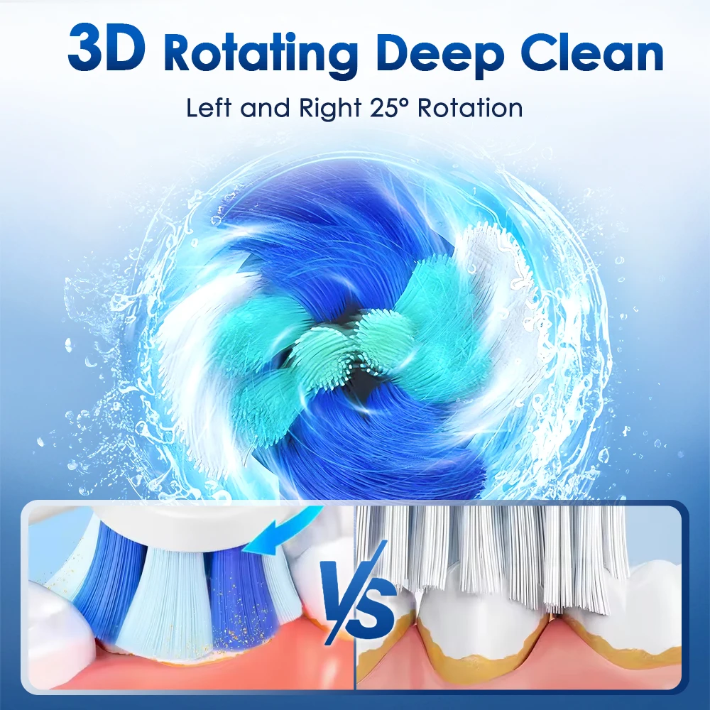 7500 RPM Rotating Toothbrush for Adults 5 Modes Deep Clean Whitening Waterproof Electric Toothbrush Set with 4 Replacement Heads