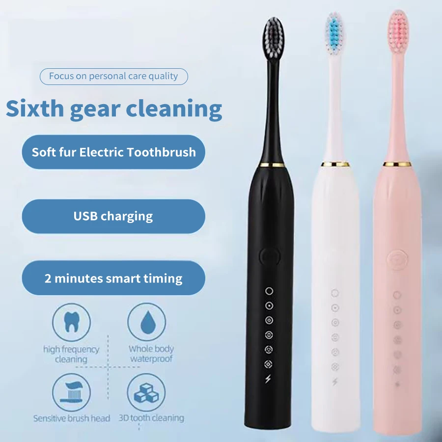 Sonic Electric Toothbrush for Adults IPX7 Waterproof DuPont Brush Head USB Rechargeable High Frequency Cleaning 6 Cleaning-Modes