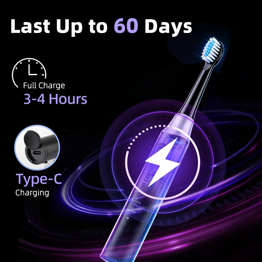 Sonic Electric Toothbrush 5 Mode IPX7 Waterproof 15000 Vibration 2Min Timer 500mAh Adult Toothbrush Deep Clean Whitenin Gum Care