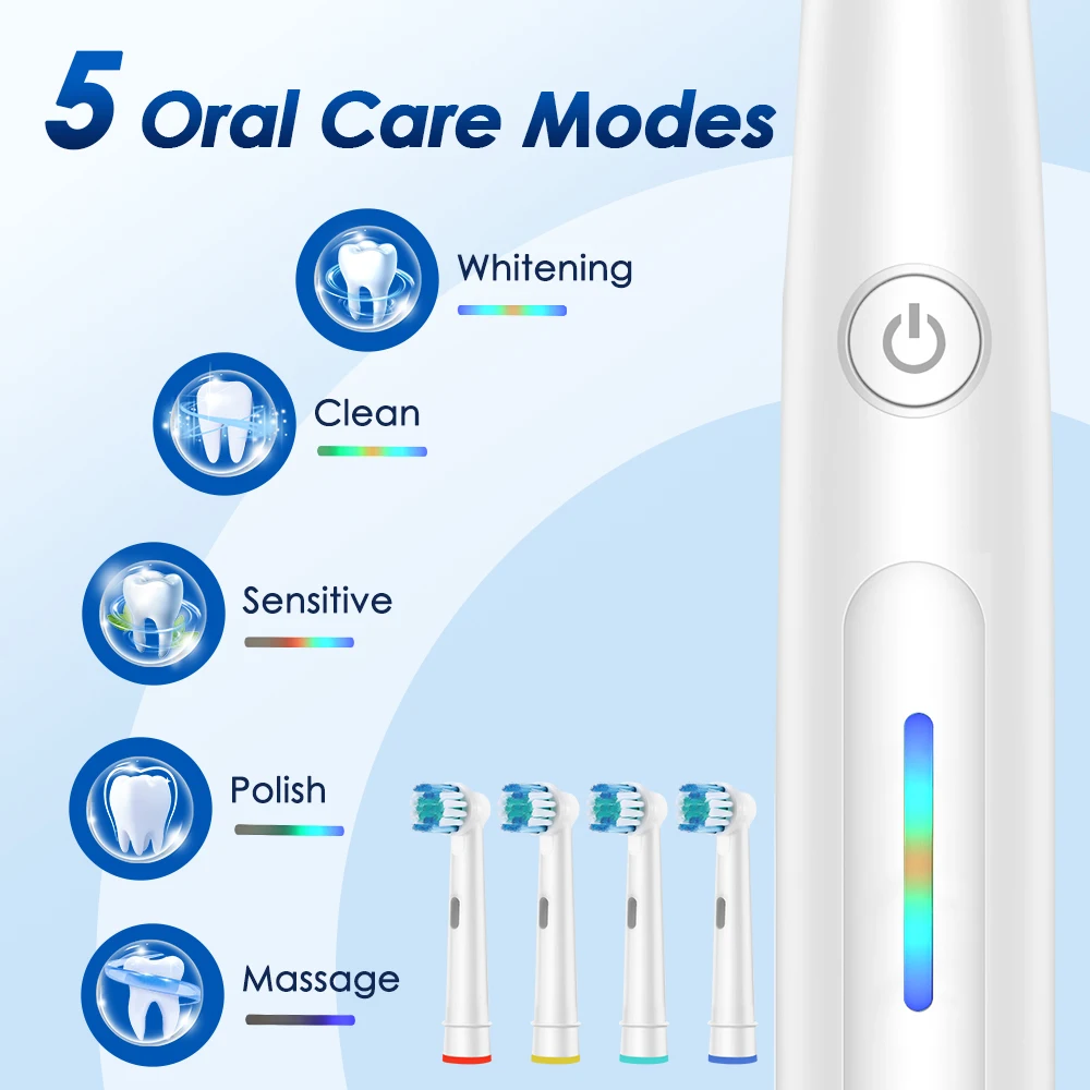 7500 RPM Rotating Toothbrush for Adults 5 Modes Deep Clean Whitening Waterproof Electric Toothbrush Set with 4 Replacement Heads