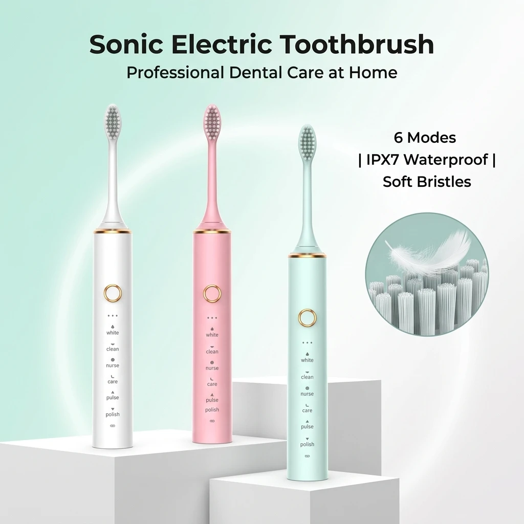 18 Modes Sonic Electric Toothbrush, 60000VPM Rechargeable IPX7 Waterproof Dupont Soft Bristles with Smart Timer for Adults Oral