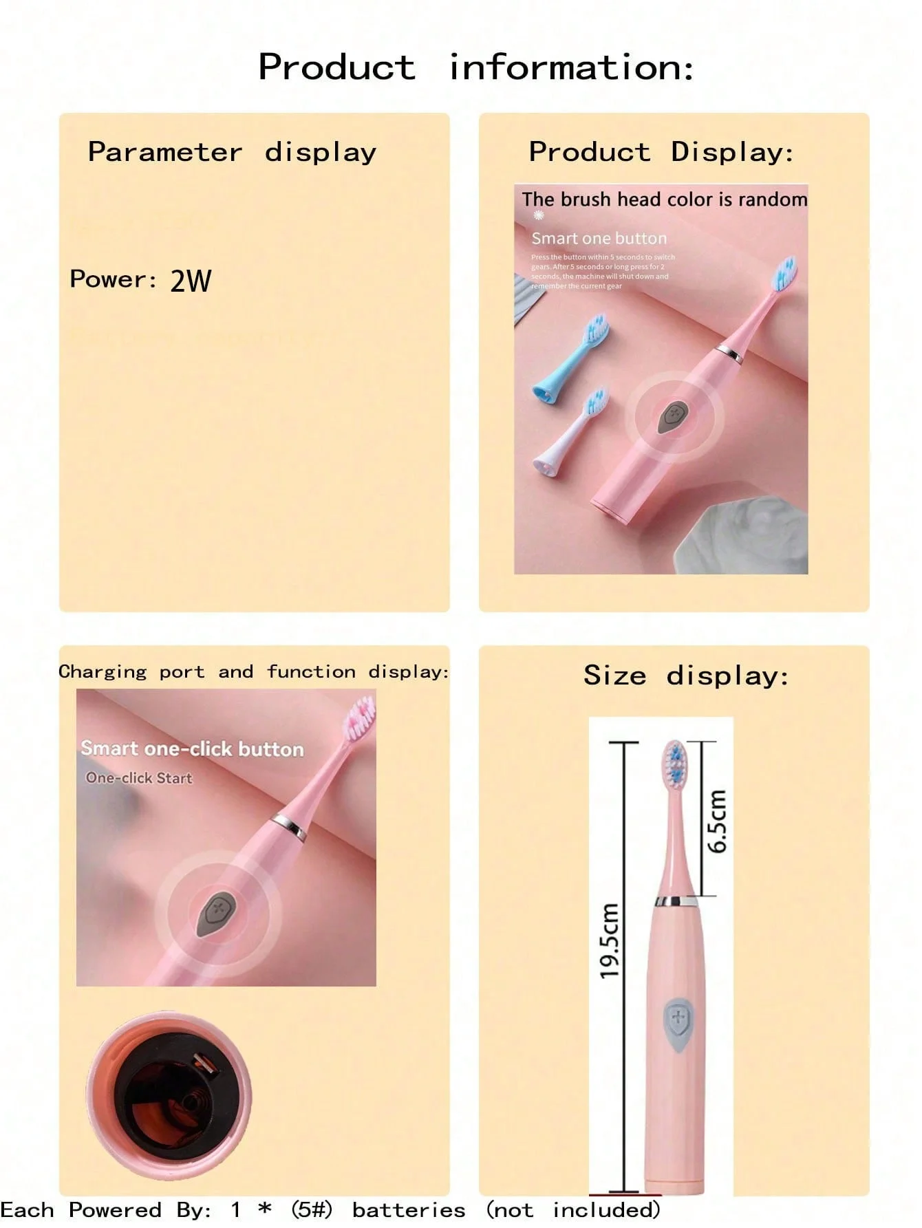 2026 Adult Electric Toothbrush , for home use or travel. Brush head colors are random Battery model(Batteries not includ)