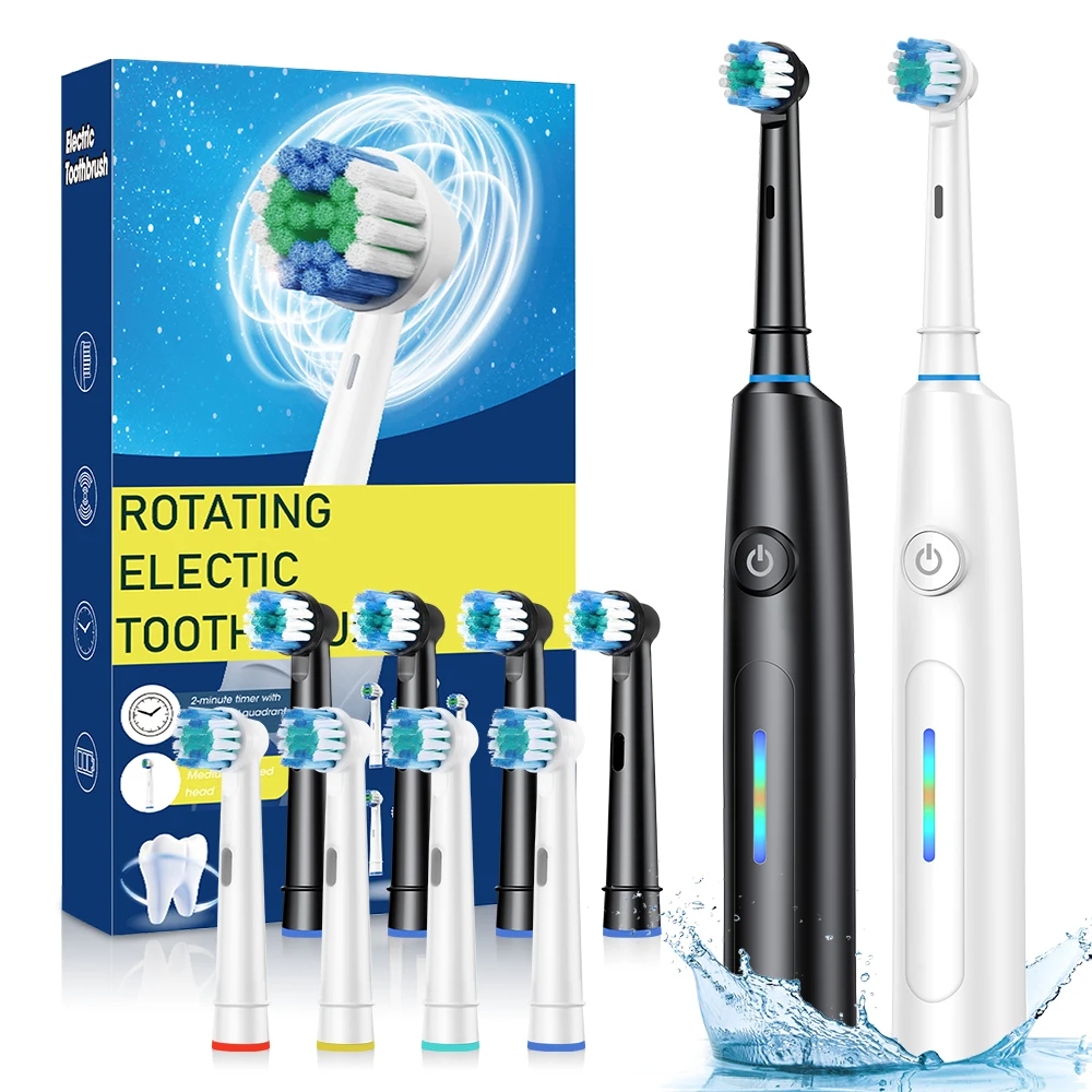7500 RPM Rotating Toothbrush for Adults 5 Modes Deep Clean Whitening Waterproof Electric Toothbrush Set with 4 Replacement Heads