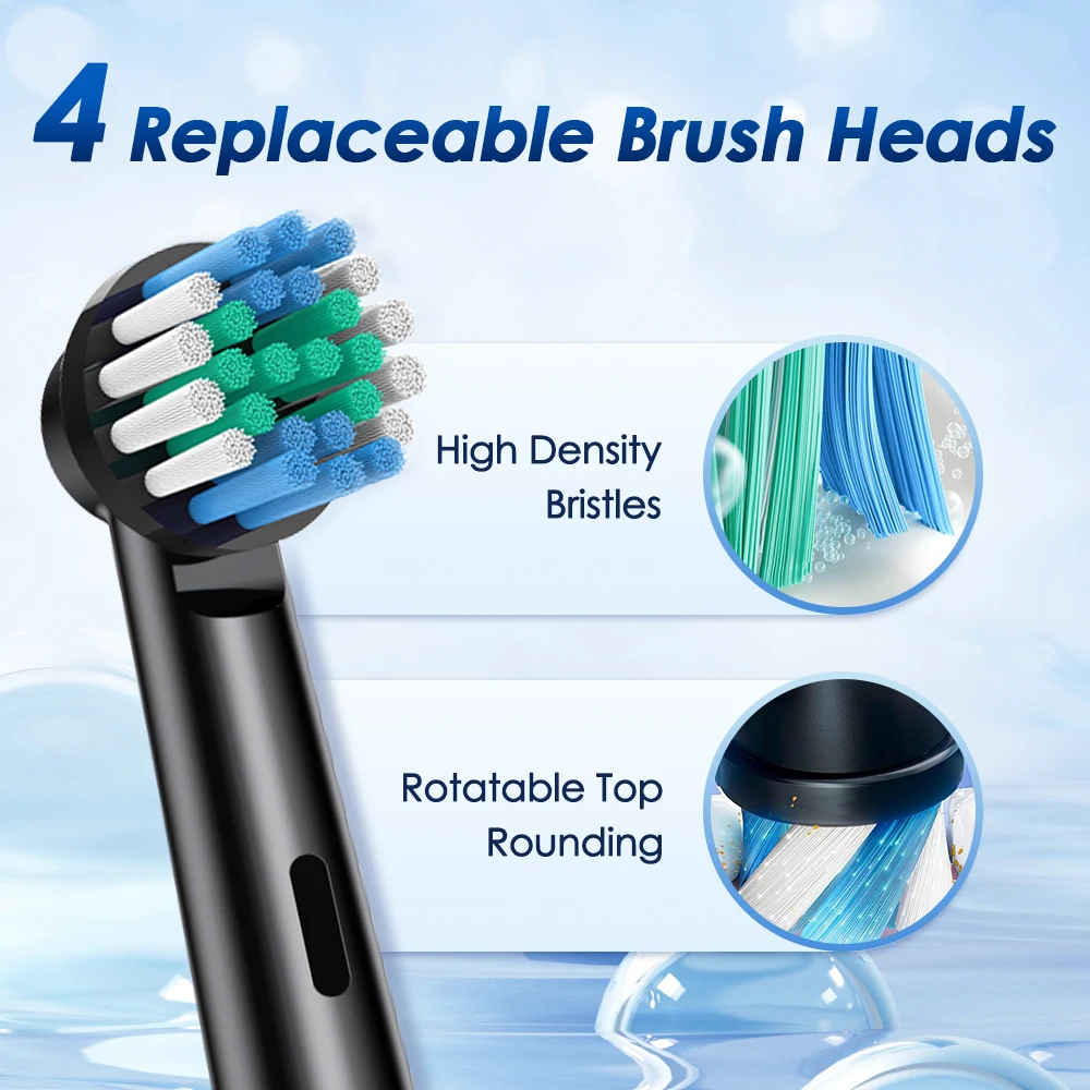 7500 RPM Rotating Toothbrush for Adults 5 Modes Deep Clean Whitening Waterproof Electric Toothbrush Set with 4 Replacement Heads
